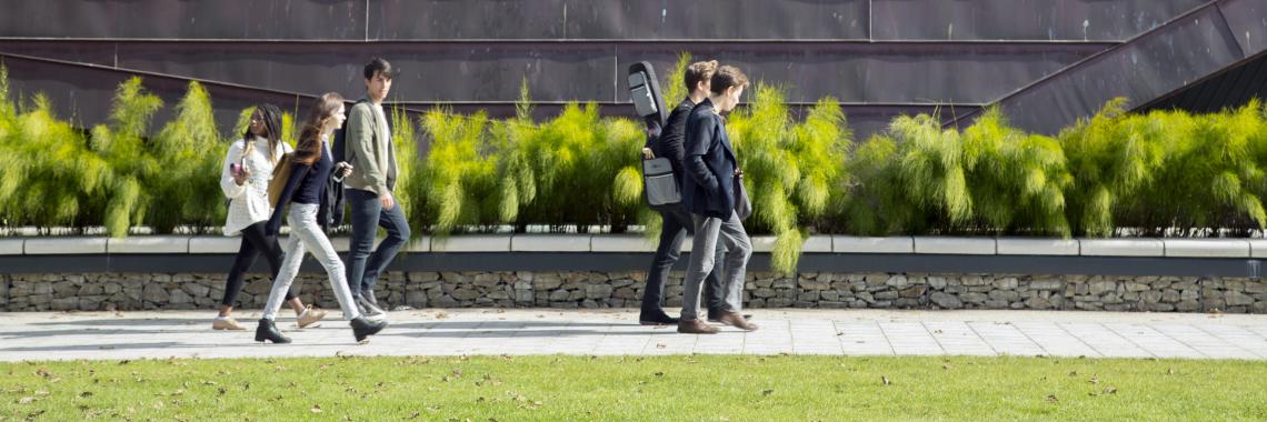 Students walking along a path