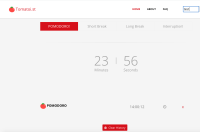 Screenshot of Tomatoi.st, a simple Pomodoro timer, counting down.